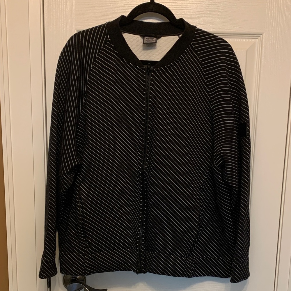 Stylish Black and White Striped Bomber Jacket